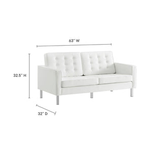 Modway Furniture Loft Tufted Vegan Leather Loveseat – Modern Mid-Century Design with Durable Comfort & Style Silver White EEI-3388-SLV-WHI