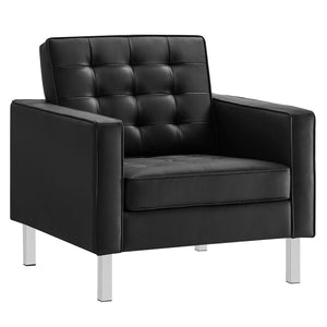 Modway Furniture Loft Tufted Vegan Leather Armchair - Modern Mid-Century Design with Durable Comfort & Style Silver Black EEI-3391-SLV-BLK