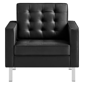 Modway Furniture Loft Tufted Vegan Leather Armchair - Modern Mid-Century Design with Durable Comfort & Style Silver Black EEI-3391-SLV-BLK