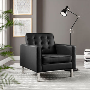 Modway Furniture Loft Tufted Vegan Leather Armchair - Modern Mid-Century Design with Durable Comfort & Style Silver Black EEI-3391-SLV-BLK