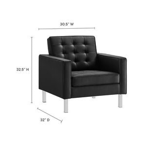 Modway Furniture Loft Tufted Vegan Leather Armchair - Modern Mid-Century Design with Durable Comfort & Style Silver Black EEI-3391-SLV-BLK