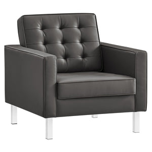 Modway Furniture Loft Tufted Vegan Leather Armchair - Modern Mid-Century Design with Durable Comfort & Style Silver Gray EEI-3391-SLV-GRY