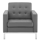 Modway Furniture Loft Tufted Vegan Leather Armchair Silver Gray 32 x 30.5 x 32.5