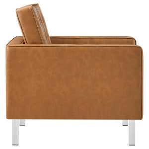 Modway Furniture Loft Tufted Vegan Leather Armchair - Modern Mid-Century Design with Durable Comfort & Style Silver Tan EEI-3391-SLV-TAN