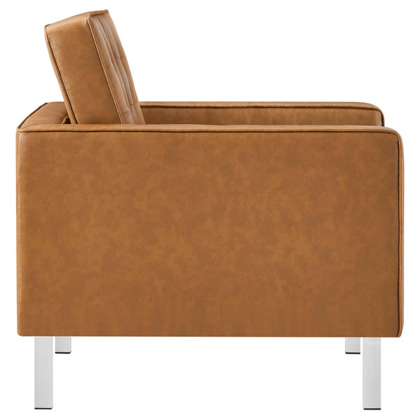 Modway Furniture Loft Tufted Vegan Leather Armchair - Modern Mid-Century Design with Durable Comfort & Style Silver Tan EEI-3391-SLV-TAN