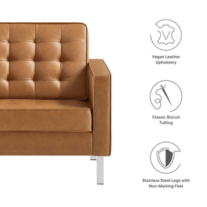Modway Furniture Loft Tufted Vegan Leather Armchair - Modern Mid-Century Design with Durable Comfort & Style Silver Tan EEI-3391-SLV-TAN