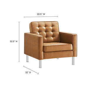 Modway Furniture Loft Tufted Vegan Leather Armchair - Modern Mid-Century Design with Durable Comfort & Style Silver Tan EEI-3391-SLV-TAN