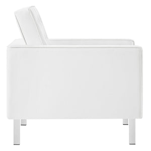 Modway Furniture Loft Tufted Vegan Leather Armchair - Modern Mid-Century Design with Durable Comfort & Style Silver White EEI-3391-SLV-WHI