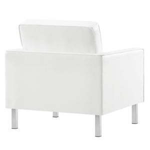 Modway Furniture Loft Tufted Vegan Leather Armchair and Ottoman Set for Stylish Comfort in Modern Living Spaces Silver White EEI-6409-SLV-WHI-SET