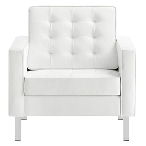 Modway Furniture Loft Tufted Vegan Leather Armchair - Modern Mid-Century Design with Durable Comfort & Style Silver White EEI-3391-SLV-WHI