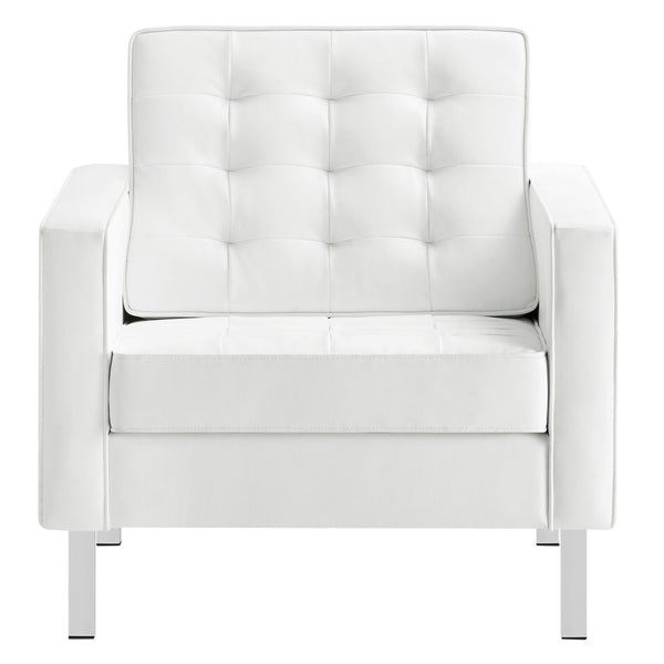 Modway Furniture Loft Tufted Vegan Leather Armchair - Modern Mid-Century Design with Durable Comfort & Style Silver White EEI-3391-SLV-WHI