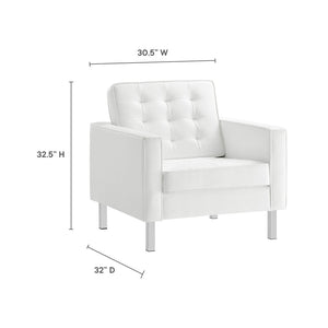 Modway Furniture Loft Tufted Vegan Leather Armchair - Modern Mid-Century Design with Durable Comfort & Style Silver White EEI-3391-SLV-WHI