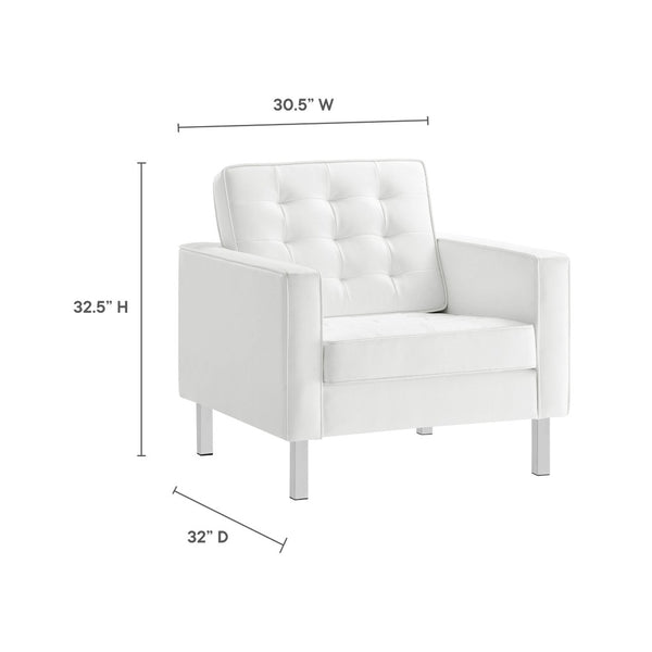 Modway Furniture Loft Tufted Vegan Leather Armchair - Modern Mid-Century Design with Durable Comfort & Style Silver White EEI-3391-SLV-WHI