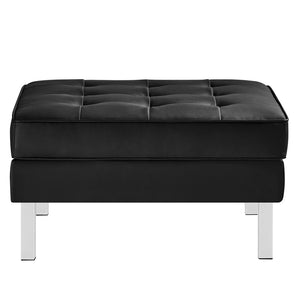 Modway Furniture Loft Tufted Vegan Leather Ottoman - Mid-Century Modern Style for Versatile Living Room Comfort Silver Black EEI-3394-SLV-BLK