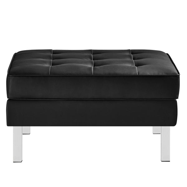Modway Furniture Loft Tufted Vegan Leather Ottoman - Mid-Century Modern Style for Versatile Living Room Comfort Silver Black EEI-3394-SLV-BLK