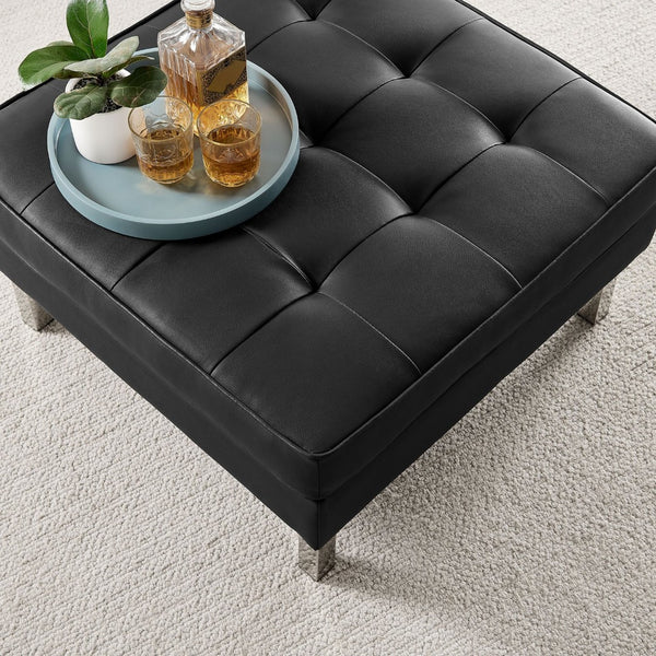 Modway Furniture Loft Tufted Vegan Leather Ottoman - Mid-Century Modern Style for Versatile Living Room Comfort Silver Black EEI-3394-SLV-BLK