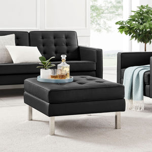 Modway Furniture Loft Tufted Vegan Leather Ottoman - Mid-Century Modern Style for Versatile Living Room Comfort Silver Black EEI-3394-SLV-BLK