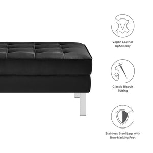 Modway Furniture Loft Tufted Vegan Leather Ottoman - Mid-Century Modern Style for Versatile Living Room Comfort Silver Black EEI-3394-SLV-BLK