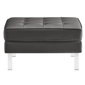 Modway Furniture Loft Tufted Vegan Leather Ottoman - Mid-Century Modern Style for Versatile Living Room Comfort Silver Gray EEI-3394-SLV-GRY