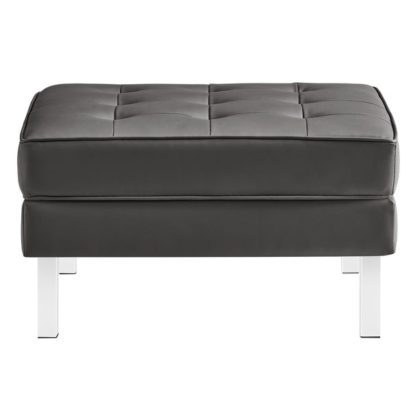 Modway Furniture Loft Tufted Vegan Leather Ottoman - Mid-Century Modern Style for Versatile Living Room Comfort Silver Gray EEI-3394-SLV-GRY