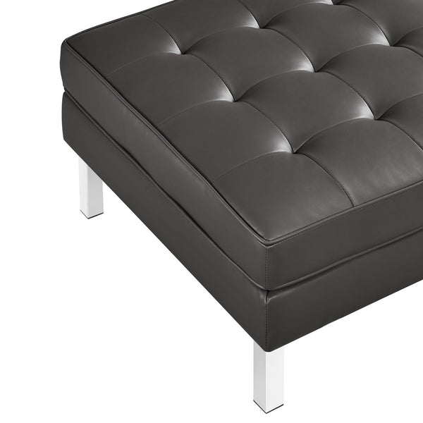 Modway Furniture Loft Tufted Vegan Leather Sofa and Ottoman Set – Mid-Century Modern Comfort for Any Space Silver Gray EEI-6410-SLV-GRY-SET