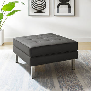 Modway Furniture Loft Tufted Vegan Leather Ottoman - Mid-Century Modern Style for Versatile Living Room Comfort Silver Gray EEI-3394-SLV-GRY