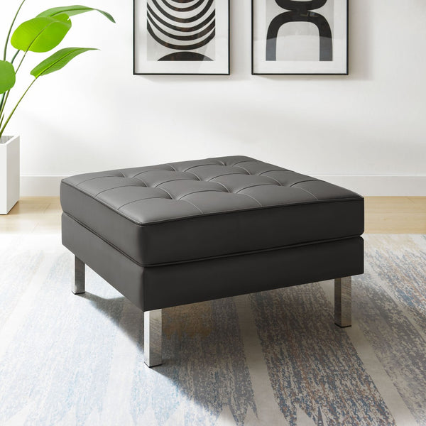 Modway Furniture Loft Tufted Vegan Leather Ottoman - Mid-Century Modern Style for Versatile Living Room Comfort Silver Gray EEI-3394-SLV-GRY