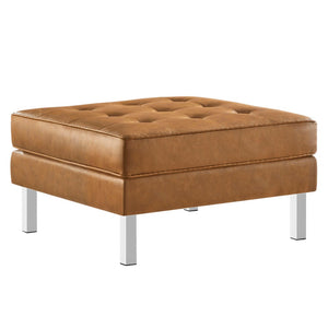 Modway Furniture Loft Tufted Vegan Leather Ottoman - Mid-Century Modern Style for Versatile Living Room Comfort Silver Tan EEI-3394-SLV-TAN