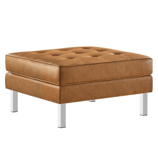 Modway Furniture Loft Tufted Vegan Leather Ottoman - Mid-Century Modern Style for Versatile Living Room Comfort Silver Tan EEI-3394-SLV-TAN