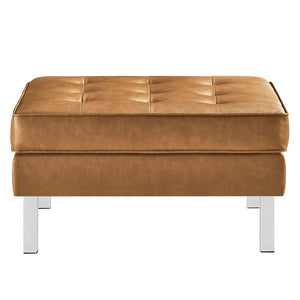 Modway Furniture Loft Tufted Vegan Leather Ottoman - Mid-Century Modern Style for Versatile Living Room Comfort Silver Tan EEI-3394-SLV-TAN