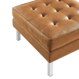 Modway Furniture Loft Tufted Vegan Leather Ottoman - Mid-Century Modern Style for Versatile Living Room Comfort Silver Tan EEI-3394-SLV-TAN