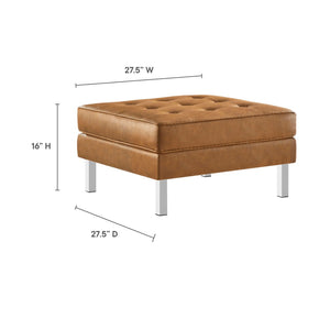 Modway Furniture Loft Tufted Vegan Leather Ottoman - Mid-Century Modern Style for Versatile Living Room Comfort Silver Tan EEI-3394-SLV-TAN