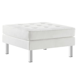 Modway Furniture Loft Tufted Vegan Leather Ottoman - Mid-Century Modern Style for Versatile Living Room Comfort Silver White EEI-3394-SLV-WHI
