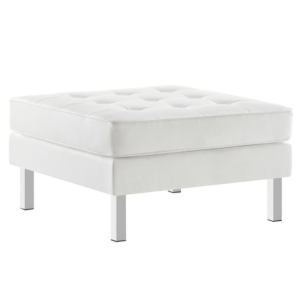 Modway Furniture Loft Tufted Vegan Leather Ottoman - Mid-Century Modern Style for Versatile Living Room Comfort Silver White EEI-3394-SLV-WHI