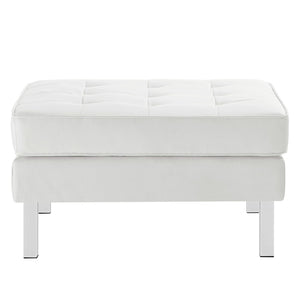 Modway Furniture Loft Tufted Vegan Leather Ottoman - Mid-Century Modern Style for Versatile Living Room Comfort Silver White EEI-3394-SLV-WHI