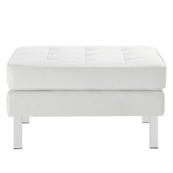 Modway Furniture Loft Tufted Vegan Leather Ottoman - Mid-Century Modern Style for Versatile Living Room Comfort Silver White EEI-3394-SLV-WHI