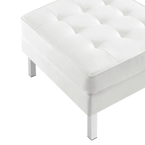 Modway Furniture Loft Tufted Vegan Leather Ottoman - Mid-Century Modern Style for Versatile Living Room Comfort Silver White EEI-3394-SLV-WHI