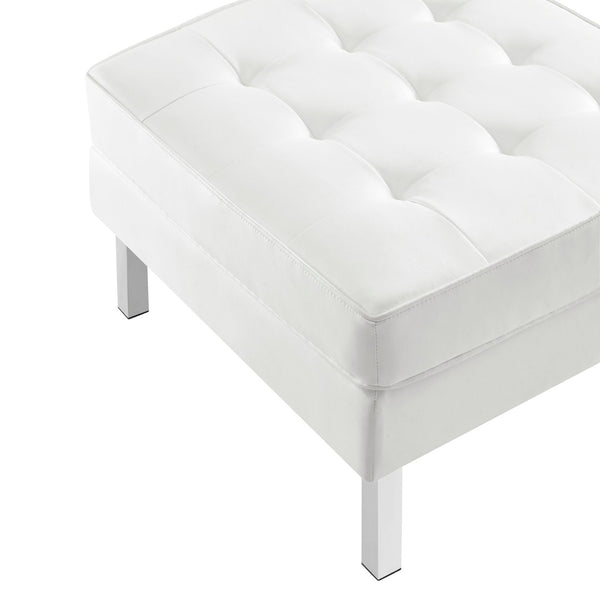 Modway Furniture Loft Tufted Vegan Leather Ottoman - Mid-Century Modern Style for Versatile Living Room Comfort Silver White EEI-3394-SLV-WHI