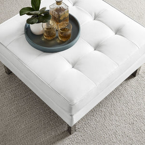 Modway Furniture Loft Tufted Vegan Leather Ottoman - Mid-Century Modern Style for Versatile Living Room Comfort Silver White EEI-3394-SLV-WHI