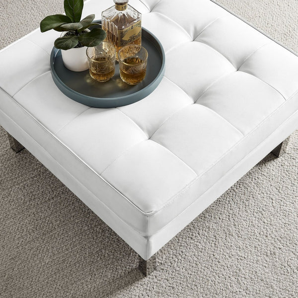 Modway Furniture Loft Tufted Vegan Leather Ottoman - Mid-Century Modern Style for Versatile Living Room Comfort Silver White EEI-3394-SLV-WHI