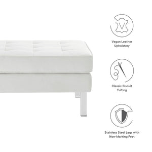 Modway Furniture Loft Tufted Vegan Leather Ottoman - Mid-Century Modern Style for Versatile Living Room Comfort Silver White EEI-3394-SLV-WHI