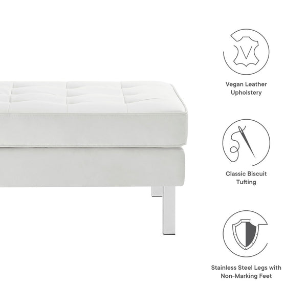 Modway Furniture Loft Tufted Vegan Leather Ottoman - Mid-Century Modern Style for Versatile Living Room Comfort Silver White EEI-3394-SLV-WHI
