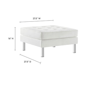 Modway Furniture Loft Tufted Vegan Leather Ottoman - Mid-Century Modern Style for Versatile Living Room Comfort Silver White EEI-3394-SLV-WHI