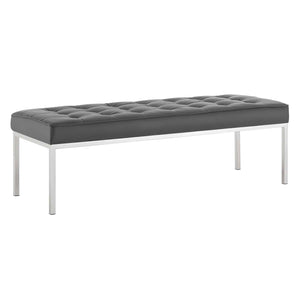 Modway Furniture Loft Tufted Vegan Leather Bench Silver Gray 20 x 55.5 x 17.5