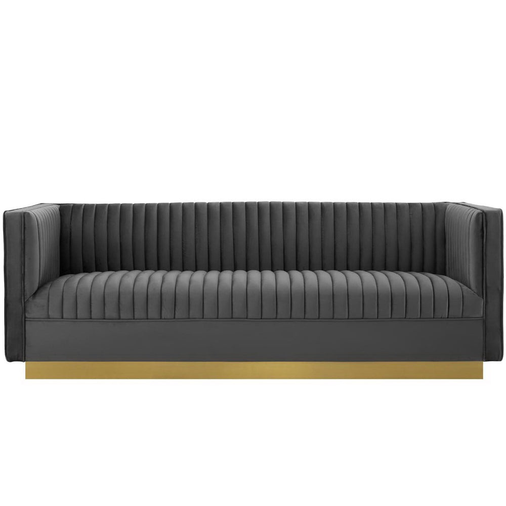 Modway Furniture Sanguine Vertical Channel Tufted Performance Velvet Sofa - Luxe Gray Elegance for Modern Living Spaces EEI-3405-GRY
