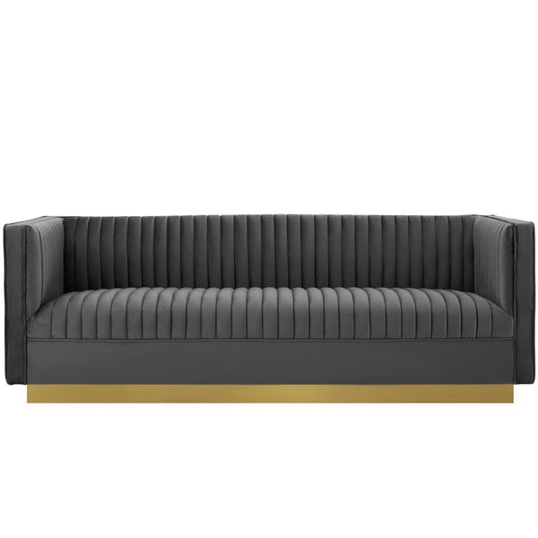 Modway Furniture Sanguine Vertical Channel Tufted Performance Velvet Sofa - Luxe Gray Elegance for Modern Living Spaces EEI-3405-GRY