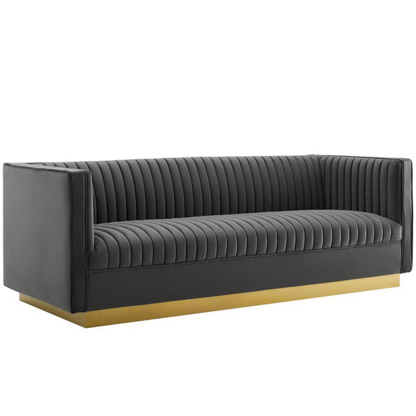 Modway Furniture Sanguine Vertical Channel Tufted Performance Velvet Sofa - Luxe Gray Elegance for Modern Living Spaces EEI-3405-GRY