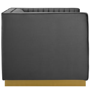 Modway Furniture Sanguine Vertical Channel Tufted Velvet Armchair - Glamorous Gray Accent Chair with Gold Base EEI-3406-GRY