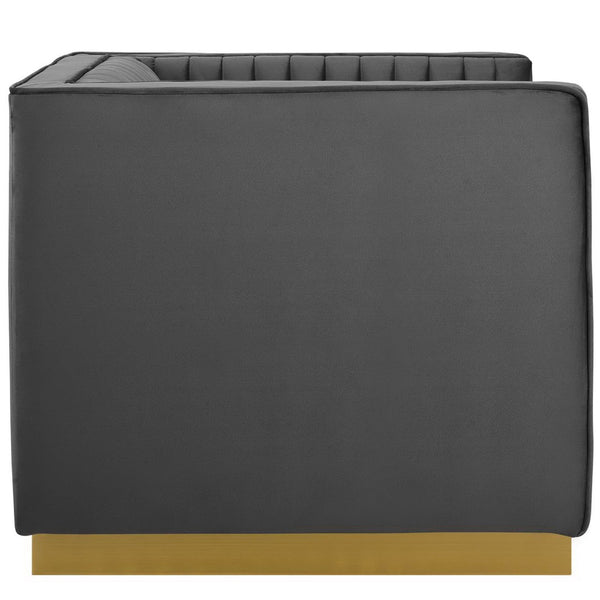 Modway Furniture Sanguine Vertical Channel Tufted Velvet Armchair - Glamorous Gray Accent Chair with Gold Base EEI-3406-GRY