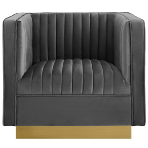 Modway Furniture Sanguine Vertical Channel Tufted Velvet Armchair - Glamorous Gray Accent Chair with Gold Base EEI-3406-GRY